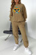 Khaki Casual Print Patchwork O Neck Long Sleeve Two Pieces