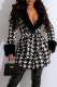 Black Elegant Plaid Print Bandage Patchwork fur Turndown Collar Outerwear