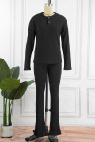 Red Street Solid Patchwork V Neck Long Sleeve Two Pieces