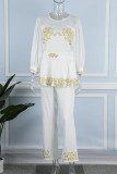 Cyan Casual Patchwork Basic O Neck Two Pieces