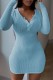 Sky Blue Sexy Casual Solid Patchwork V Neck Long Sleeve Dresses