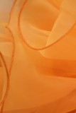 Orange Sexy Formal Solid Patchwork O Neck One Step Skirt Dresses