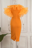 Orange Sexy Formal Solid Patchwork O Neck One Step Skirt Dresses