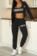 Black Casual Print Patchwork Zipper Hooded Collar Long Sleeve Two Pieces
