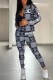 Grey Black Street Print Letter Zipper Collar Long Sleeve Two Pieces