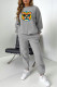 Grey Casual Print Patchwork O Neck Long Sleeve Two Pieces