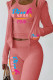 Rose Pink Casual Print Patchwork Hooded Collar Long Sleeve Three Pieces