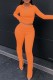 Orange Casual Solid Patchwork Turndown Collar Long Sleeve Two Pieces