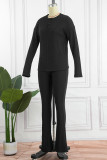 Red Street Solid Patchwork V Neck Long Sleeve Two Pieces