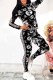 Black Street Print Letter Zipper Collar Long Sleeve Two Pieces