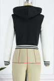 Red Casual Letter Embroidery Patchwork Hooded Collar Outerwear
