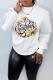 White Casual Street Print Letter O Neck Tops