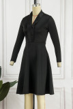 Black Casual Solid Patchwork V Neck A Line Dresses
