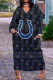 Matte Black Casual Print Patchwork V Neck Printed Dress Dresses