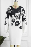 Pink Casual Print Patchwork O Neck Pencil Skirt Dresses