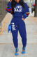 Blue Casual Print Patchwork O Neck Long Sleeve Two Pieces