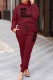 Burgundy Casual Print Patchwork O Neck Long Sleeve Two Pieces