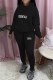 Black Street Print Letter Hooded Collar Long Sleeve Two Pieces
