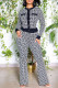 Black Casual Print Patchwork Buckle Long Sleeve Two Pieces