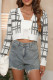 Black Casual Plaid Print Patchwork Buttons Cardigan Collar Outerwear