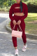 Burgundy Casual Solid Hollowed Out Patchwork Draw String O Neck Long Sleeve Two Pieces