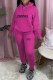 Rose Red Street Print Letter Hooded Collar Long Sleeve Two Pieces