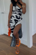 Black Sexy Print High Opening One Shoulder Pencil Skirt Dresses