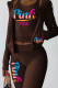 Coffee Casual Print Patchwork Hooded Collar Long Sleeve Three Pieces