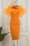 Orange Sexy Formal Solid Patchwork O Neck One Step Skirt Dresses