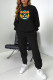 Black Casual Print Patchwork O Neck Long Sleeve Two Pieces