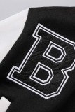 Red Casual Letter Embroidery Patchwork Hooded Collar Outerwear
