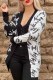 Black And White Elegant Print Patchwork Letter Cardigan Collar Tops