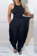 Black Street Solid Fold O Neck Sleeveless Two Pieces