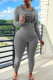 Grey Casual Print Patchwork Hooded Collar Long Sleeve Two Pieces