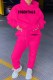 Rose Red Casual Print Letter Hooded Collar Long Sleeve Two Pieces