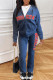 The cowboy blue Casual Letter Print Patchwork Hooded Collar Long Sleeve Two Pieces