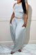 Light Gray Street Solid Fold O Neck Sleeveless Two Pieces