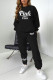 Black Casual Print Patchwork O Neck Long Sleeve Two Pieces