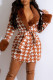 Dark Brown Elegant Plaid Print Bandage Patchwork fur Turndown Collar Outerwear
