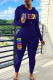 Deep Blue Casual Print Patchwork Hooded Collar Long Sleeve Two Pieces