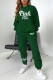 Green Casual Print Patchwork O Neck Long Sleeve Two Pieces