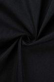 Black Street Print Patchwork Turndown Collar Tops