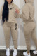Khaki Casual Sportswear Print Patchwork Hooded Collar Long Sleeve Two Pieces
