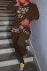 Camel Casual Letter Print Basic O Neck Long Sleeve Two Pieces