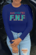 Navy Blue Street Vintage Print Patchwork Letter O Neck Tops