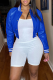 Blue Street Solid Buckle Mandarin Collar Outerwear