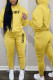 Yellow Casual Sportswear Print Patchwork Hooded Collar Long Sleeve Two Pieces