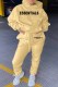 Khaki Casual Print Letter Hooded Collar Long Sleeve Two Pieces