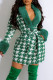 Ink Green Elegant Plaid Print Bandage Patchwork fur Turndown Collar Outerwear