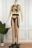 Apricot Street Solid Hollowed Out Half A Turtleneck Sleeveless Two Pieces
